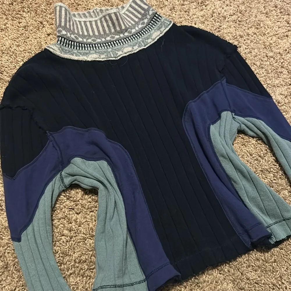 Free people cotton turtleneck sweater ribbed multicolored wool alpaca blend - Picture 3 of 7